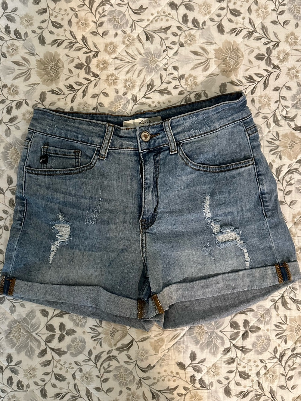 KanCan Light Blue Distressed Rolled-Hem Jean Shorts